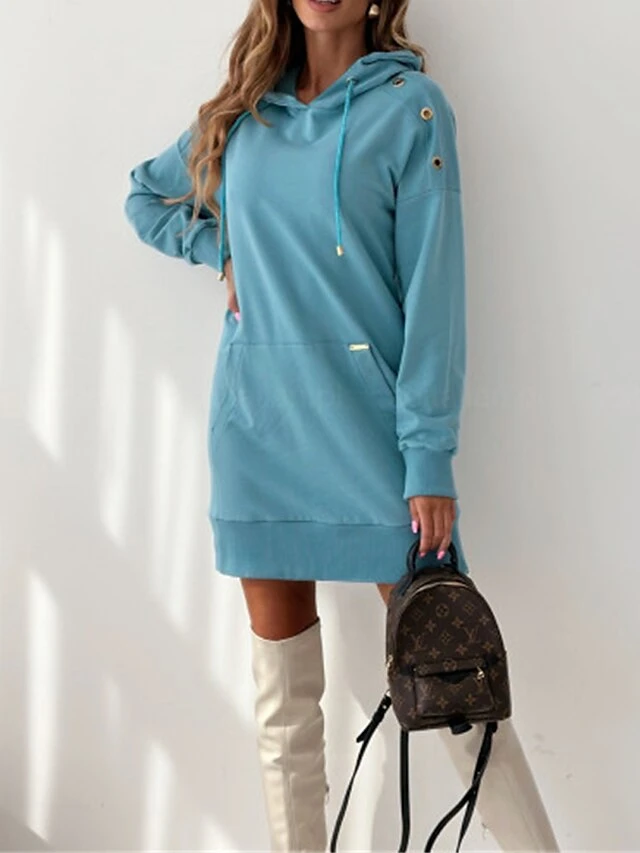 Women's Casual Dress Hoodie Dress Mini Dress Active Daily Outdoor Holiday Vacation Hoodie Pocket Solid Color Loose Fit ArmyGreen Black Blue S M L XL XXL 13 Women's Casual Dress Hoodie Dress Mini Dress Active Daily Outdoor Holiday Vacation Hoodie Pocket Solid Color Loose Fit ArmyGreen Black Blue S M L XL XXL - Image 13