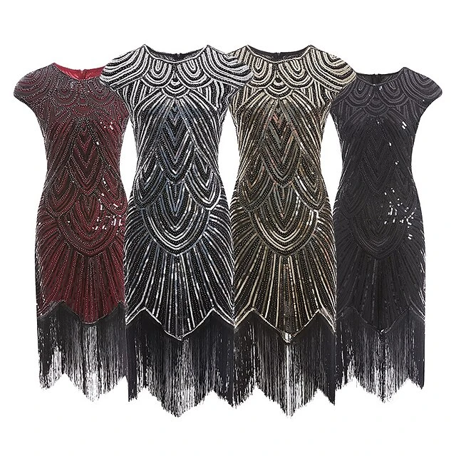 Women's Retro 1920s Fringe Dress Midi Dress Party Holiday Sequins Tassel Fringe Geometric Crewneck Short Sleeve Regular Fit Spring Fall 2023 Silver Black XS S M L 3 Women's Retro 1920s Fringe Dress Midi Dress Party Holiday Sequins Tassel Fringe Geometric Crewneck Short Sleeve Regular Fit Spring Fall 2023 Silver Black XS S M L - Image 3