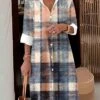 Women's Shirt Dress Casual Dress Midi Dress Outdoor Daily Date Polyester Fashion Modern Shirt Collar Button Pocket Long Sleeve Fall Winter 2023 Loose Fit Royal Blue Blue Green Geometric Plaid Tribal