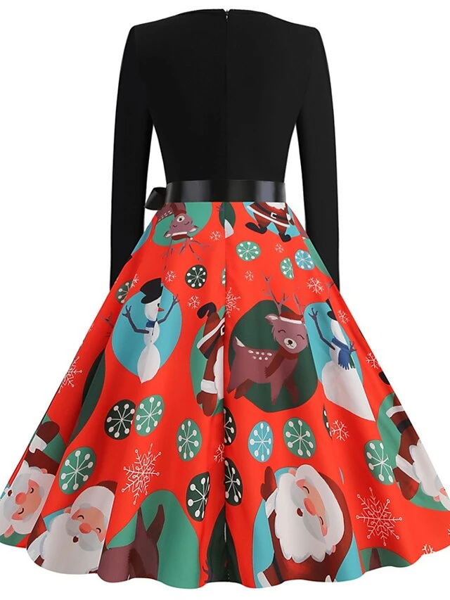 Women's Christmas Swing Dress Vintage Dress Midi Dress Green Blue Light Green Long Sleeve Santa Claus Bow Winter Fall Autumn Crew Neck Fashion Daily Date 2022 S M L XL XXL 3XL 9 Women's Christmas Swing Dress Vintage Dress Midi Dress Green Blue Light Green Long Sleeve Santa Claus Bow Winter Fall Autumn Crew Neck Fashion Daily Date 2022 S M L XL XXL 3XL - Image 9