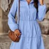 Women's Shirt Dress Casual Dress Maxi Long Dress Outdoor Daily Date Polyester Fashion Basic Shirt Collar Ruched Button Long Sleeve Spring Fall Winter 2023 Loose Fit Black Blue Purple Pure Color S M L