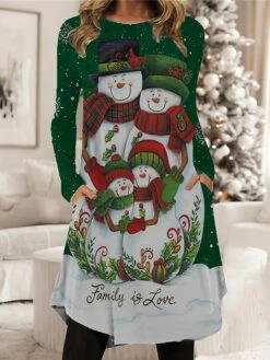 Women's Christmas Casual Dress T Shirt Dress Tee Dress Shift Dress Mini Dress Green Long Sleeve Letter Pocket Winter Fall Autumn Crew Neck Fashion Daily 2022 S M L XL XXL 3XL