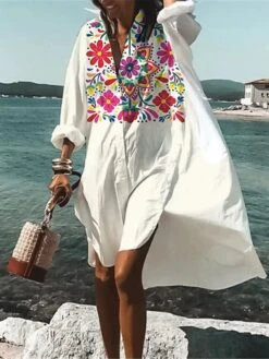 Women's Shirt Dress Casual Dress Swing Dress Mini Dress Outdoor Daily Vacation Polyester Fashion Casual Shirt Collar Button Print Long Sleeve Summer Spring Fall 2023 Loose Fit Black Red Blue Floral -Casual Print Dress Sales actwid1682662744736