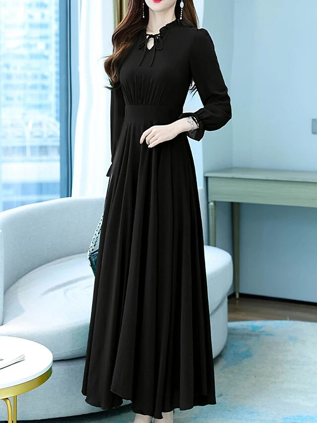Women's Long Dress Maxi Dress Casual Dress Chiffon Dress Black Dress Plain Streetwear Casual Outdoor Daily Holiday Lace Up Ruched Long Sleeve Crew Neck Dress Regular Fit Black Pink Red Summer Spring 10 Women's Long Dress Maxi Dress Casual Dress Chiffon Dress Black Dress Plain Streetwear Casual Outdoor Daily Holiday Lace Up Ruched Long Sleeve Crew Neck Dress Regular Fit Black Pink Red Summer Spring - Image 10