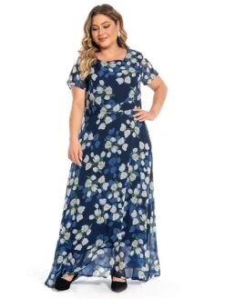 Women‘s Plus Size Curve Casual Dress Swing Dress A Line Dress Floral Long Dress Maxi Dress Short Sleeve Mesh Print Crew Neck Elegant Daily Dark Blue Summer Spring L XL XXL 3XL 4XL -Casual Print Dress Sales adjrkk1694769238742