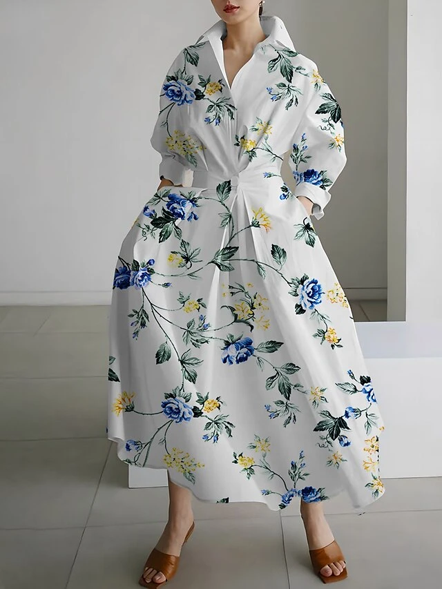 Women's Shirt Dress Casual Dress Swing Dress Maxi Long Dress Outdoor Office Daily Polyester Fashion Modern Shirt Collar Button Pocket Long Sleeve Fall Winter 2023 Loose Fit White Yellow Navy Blue 4 Women's Shirt Dress Casual Dress Swing Dress Maxi Long Dress Outdoor Office Daily Polyester Fashion Modern Shirt Collar Button Pocket Long Sleeve Fall Winter 2023 Loose Fit White Yellow Navy Blue - Image 4