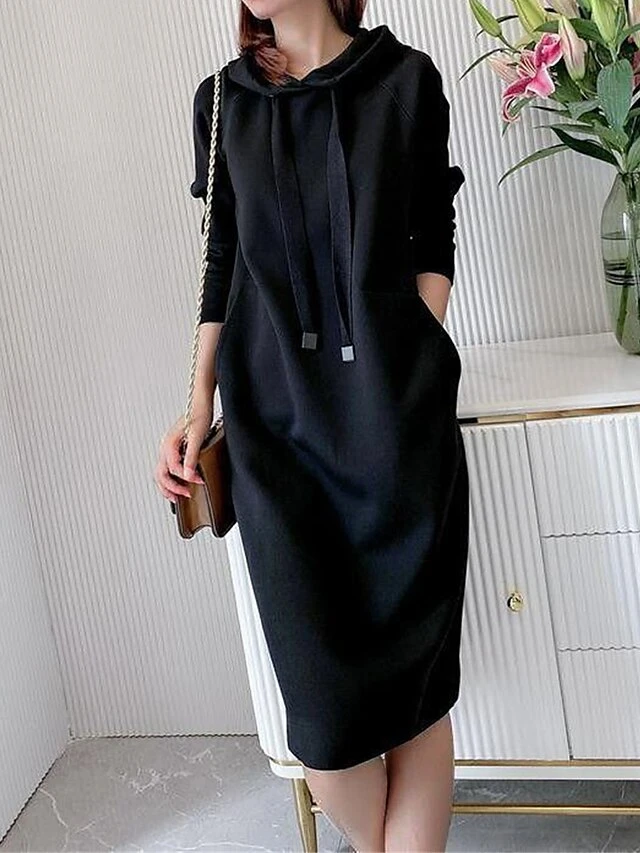 Women's Casual Dress Hoodie Dress Midi Dress Active Daily Outdoor Going Out Weekend Hoodie Pocket Solid Color Loose Fit Black Pink Green M L XL XXL 3XL 5 Women's Casual Dress Hoodie Dress Midi Dress Active Daily Outdoor Going Out Weekend Hoodie Pocket Solid Color Loose Fit Black Pink Green M L XL XXL 3XL - Image 5