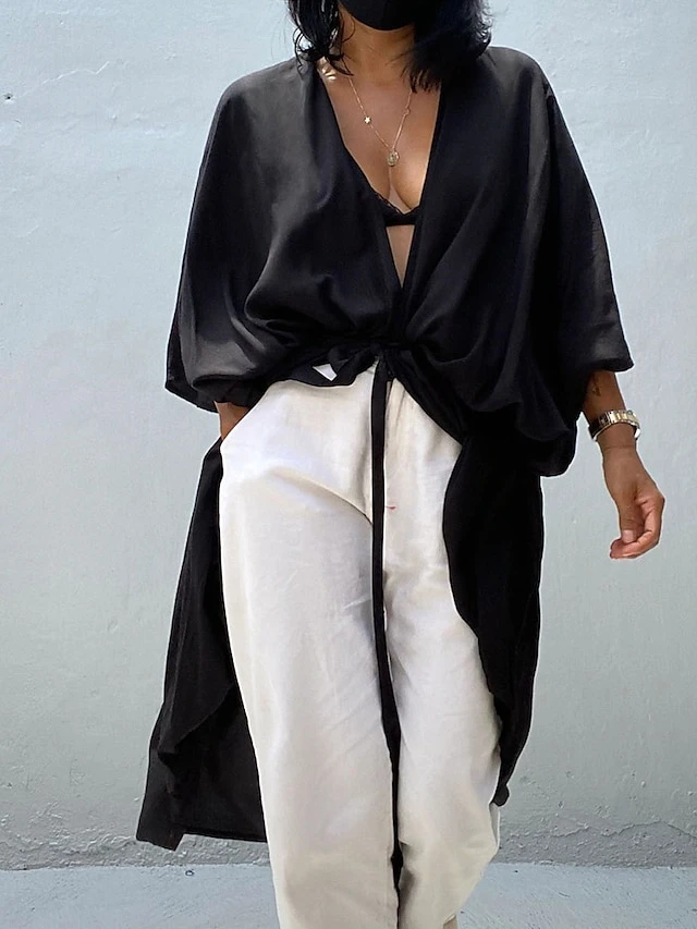 Women's Swimwear Cover Up Beach Top Normal Swimsuit Lace Up Pleated UV Protection Pure Color Black White Red Royal Blue Beige V Wire Bathing Suits New Vacation Holiday 16 Women's Swimwear Cover Up Beach Top Normal Swimsuit Lace Up Pleated UV Protection Pure Color Black White Red Royal Blue Beige V Wire Bathing Suits New Vacation Holiday - Image 16