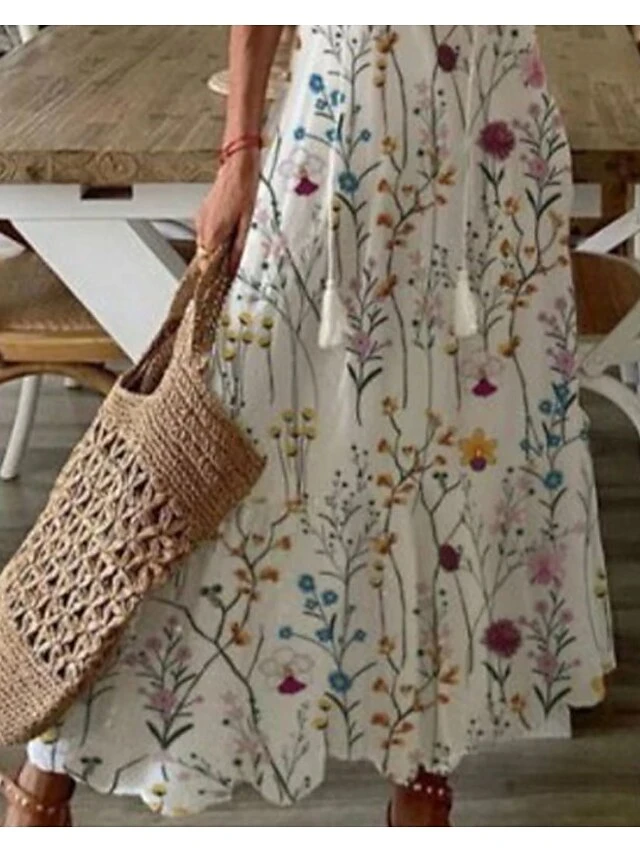 Women's Casual Dress Long Dress Maxi Dress White Short Sleeve Floral Ruched Summer Spring V Neck Stylish 2023 S M L XL 2XL 3XL 3 Women's Casual Dress Long Dress Maxi Dress White Short Sleeve Floral Ruched Summer Spring V Neck Stylish 2023 S M L XL 2XL 3XL - Image 3