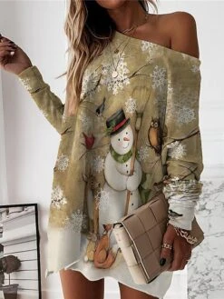 Women‘s Christmas Casual Dress Sweatshirt Dress Mini Dress Warm Fashion Outdoor Holiday Crew Neck Print Santa Claus Snowman Loose Fit Black White Blue S M L XL XXL -Casual Print Dress Sales afsybv1694502593793