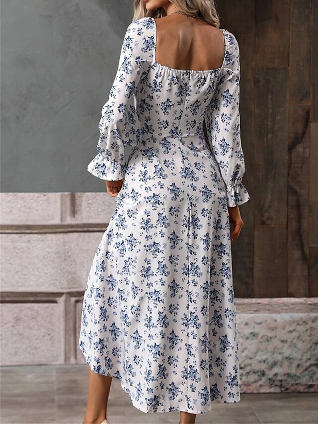 Women's Long Dress Maxi Dress Casual Dress Floral Dress Floral Casual Daily Holiday Vacation Split Print Long Sleeve Square Neck Dress Regular Fit White Blue Purple Summer Spring S M L XL 17 Women's Long Dress Maxi Dress Casual Dress Floral Dress Floral Casual Daily Holiday Vacation Split Print Long Sleeve Square Neck Dress Regular Fit White Blue Purple Summer Spring S M L XL - Image 17