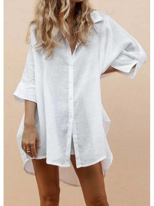 Women's Swimwear Cover Up Beach Top Swim Dress Normal Swimsuit Oversized Solid Color White Shirt Blouse Bathing Suits New Fashion Casual 1 Women's Swimwear Cover Up Beach Top Swim Dress Normal Swimsuit Oversized Solid Color White Shirt Blouse Bathing Suits New Fashion Casual