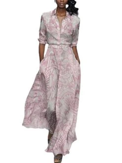 Women's Shirt Dress Casual Dress Swing Dress Maxi Long Dress Outdoor Office Business Polyester Fashion Elegant Shirt Collar Button Pocket Long Sleeve Summer Spring Fall 2023 Regular Fit Yellow Pink -Casual Print Dress Sales aglfzl1688449287301