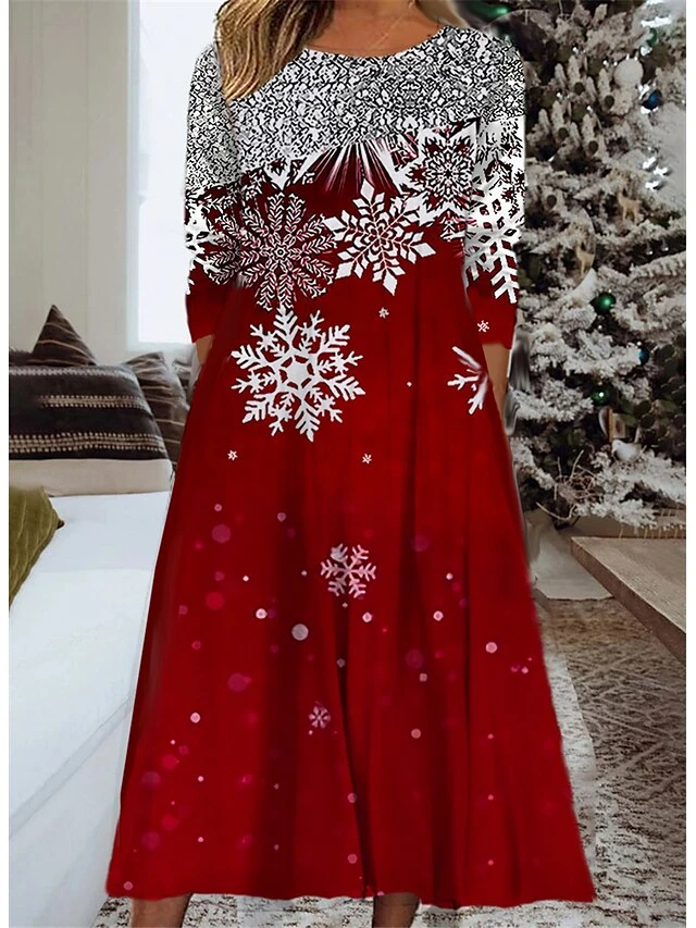 Women's Christmas Casual Dress Swing Dress Midi Dress Blue Wine Long Sleeve Tree Pocket Winter Fall Autumn Fashion Daily Weekend 2022 S M L XL XXL 3XL 2 Women's Christmas Casual Dress Swing Dress Midi Dress Blue Wine Long Sleeve Tree Pocket Winter Fall Autumn Fashion Daily Weekend 2022 S M L XL XXL 3XL - Image 2