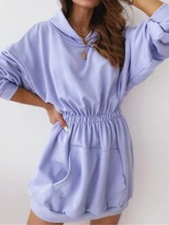 Women's Casual Dress Hoodie Dress Mini Dress Active Daily Outdoor Holiday Vacation Hoodie Pocket Solid Color Regular Fit Black White Pink S M L XL XXL -Casual Print Dress Sales ainjdl1695027795748