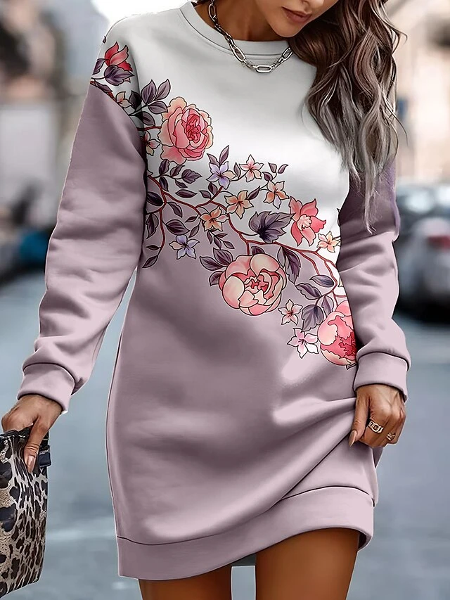 Women's Casual Dress Sweatshirt Dress Mini Dress Warm Fashion Outdoor Holiday Vacation Crew Neck Print Floral Loose Fit Pink Royal Blue Blue S M L XL XXL 1 Women's Casual Dress Sweatshirt Dress Mini Dress Warm Fashion Outdoor Holiday Vacation Crew Neck Print Floral Loose Fit Pink Royal Blue Blue S M L XL XXL