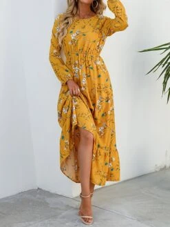 Women's Casual Dress Swing Dress A Line Dress Floral Print Crew Neck Long Dress Maxi Dress Fashion Modern Daily Holiday Long Sleeve Regular Fit Black White Yellow Fall Winter S M L XL -Casual Print Dress Sales aivtjn1695036775860