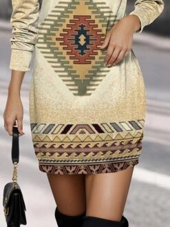 Women's Casual Dress Sweatshirt Dress Mini Dress Warm Daily Outdoor Vacation Going Out Crew Neck Print Geometric Regular Fit Khaki S M L XL XXL 5 Women's Casual Dress Sweatshirt Dress Mini Dress Warm Daily Outdoor Vacation Going Out Crew Neck Print Geometric Regular Fit Khaki S M L XL XXL -Casual Print Dress Sales ajejxy1697109354853