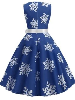 Women's Christmas Knee Length Dress Blue Green Red Sleeveless Print Bow Print Fall Winter Round Neck Casual Vintage2021 S M L XL XXL -Casual Print Dress Sales ajuino1630045082022