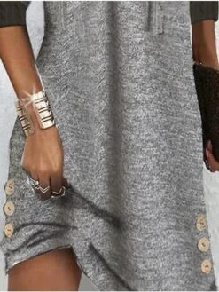 Women‘s Hoodie Dress Winter Dress Mini Dress Dark Gray 3/4 Length Sleeve Pure Color Ruched Button Winter Fall Hooded Stylish Casual 2022 S M L XL XXL 3XL -Casual Print Dress Sales akbdes1667651613580