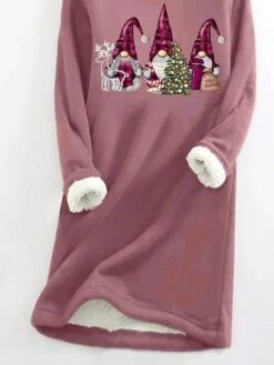 Women's Christmas Dress Sweatshirt Dress Mini Dress Warm Fashion Outdoor Christmas Holiday Crew Neck Print Santa Claus Loose Fit Dark Pink S M L XL XXL -Casual Print Dress Sales akhszh1697785349209