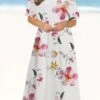 Women‘s Plus Size Curve Casual Dress Swing Dress Floral Long Dress Maxi Dress Short Sleeve Print Crew Neck Fashion Outdoor White Yellow Summer Spring L XL XXL 3XL 4XL
