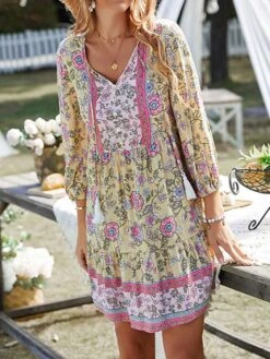 Women's Boho Dress Long Dress Maxi Dress Pink Beige Light Blue 3/4 Length Sleeve Floral Ruffle Fall Autumn V Neck Weekend Loose Fit 2023 S M L XL 24 Women's Boho Dress Long Dress Maxi Dress Pink Beige Light Blue 3/4 Length Sleeve Floral Ruffle Fall Autumn V Neck Weekend Loose Fit 2023 S M L XL -Casual Print Dress Sales allyof1645582172998