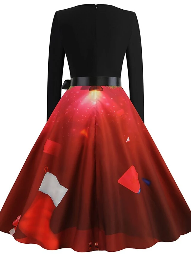 Women's Christmas Casual Dress Swing Dress Midi Dress Green Wine Light Red Fuchsia Red Long Sleeve Santa Claus Elk Bow Print Winter Fall V Neck Vacation Vintage 2022 S M L XL XXL 3XL 13 Women's Christmas Casual Dress Swing Dress Midi Dress Green Wine Light Red Fuchsia Red Long Sleeve Santa Claus Elk Bow Print Winter Fall V Neck Vacation Vintage 2022 S M L XL XXL 3XL - Image 13