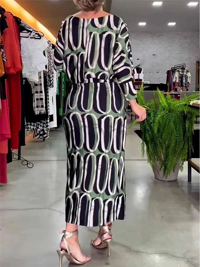 Women's Long Dress Maxi Dress Casual Dress Satin Dress Sheath Dress Geometric Fashion Casual Daily Vacation Going Out Print Long Sleeve Crew Neck Dress Loose Fit Black Summer Spring S M L XL XXL 3 Women's Long Dress Maxi Dress Casual Dress Satin Dress Sheath Dress Geometric Fashion Casual Daily Vacation Going Out Print Long Sleeve Crew Neck Dress Loose Fit Black Summer Spring S M L XL XXL - Image 3