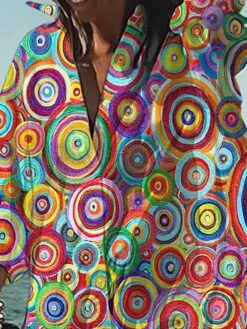 Women's Shirt Dress Casual Dress Swing Dress Mini Dress Outdoor Daily Vacation Polyester Fashion Casual Shirt Collar Button Print Long Sleeve Summer Spring Fall 2023 Loose Fit Red Geometric S M L XL -Casual Print Dress Sales amnqco1680164329254