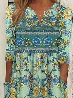 Women's Casual Dress Ethnic Dress Summer Dress Floral Ruched Pocket V Neck Midi Dress Vintage Ethnic Outdoor Daily 3/4 Length Sleeve Loose Fit Blue Purple Green Summer Spring S M L XL XXL 7 Women's Casual Dress Ethnic Dress Summer Dress Floral Ruched Pocket V Neck Midi Dress Vintage Ethnic Outdoor Daily 3/4 Length Sleeve Loose Fit Blue Purple Green Summer Spring S M L XL XXL -Casual Print Dress Sales amqlzt1682661996627