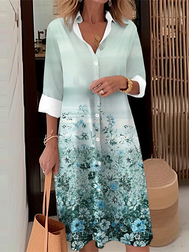 Women's Shirt Dress Casual Dress Midi Dress Outdoor Daily Date Polyester Fashion Modern Shirt Collar Button Pocket Long Sleeve Fall Winter 2023 Loose Fit Blue Purple Green Floral S M L XL 2XL 3 Women's Shirt Dress Casual Dress Midi Dress Outdoor Daily Date Polyester Fashion Modern Shirt Collar Button Pocket Long Sleeve Fall Winter 2023 Loose Fit Blue Purple Green Floral S M L XL 2XL - Image 3