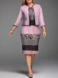 Women's Plus Size Curve Casual Dress Dress Set Two Piece Dress Gradient Stripe Midi Dress Long Sleeve Print Crew Neck Fashion Outdoor Pink Blue Fall Winter L XL XXL 3XL 4XL -Casual Print Dress Sales ancotd1695362843983