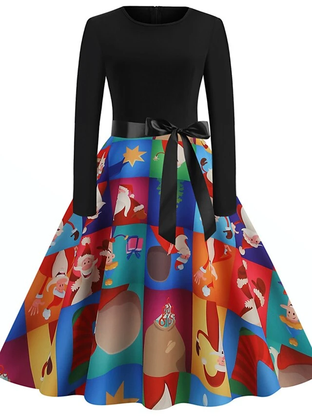 Women's Christmas Swing Dress Vintage Dress Midi Dress Green Blue Light Green Long Sleeve Santa Claus Bow Winter Fall Autumn Crew Neck Fashion Daily Date 2022 S M L XL XXL 3XL 4 Women's Christmas Swing Dress Vintage Dress Midi Dress Green Blue Light Green Long Sleeve Santa Claus Bow Winter Fall Autumn Crew Neck Fashion Daily Date 2022 S M L XL XXL 3XL - Image 4