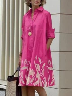 Women's Shirt Dress Casual Dress Midi Dress Outdoor Vacation Polyester Classic Casual Shirt Collar Pocket Long Sleeve Summer Spring Fall 2023 Loose Fit Yellow Dark Pink Red Polka Dot Color Block S M -Casual Print Dress Sales anrwcg1677046741655