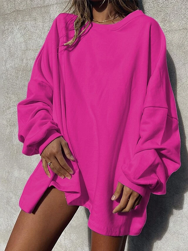 Women's Casual Dress Sweatshirt Dress Plain Dress Mini Dress Patchwork Oversized Outdoor Daily Sports Active Fashion Crew Neck Long Sleeve 2023 Loose Fit Pink Fuchsia Orange Color S M L XL Size 2 Women's Casual Dress Sweatshirt Dress Plain Dress Mini Dress Patchwork Oversized Outdoor Daily Sports Active Fashion Crew Neck Long Sleeve 2023 Loose Fit Pink Fuchsia Orange Color S M L XL Size - Image 2