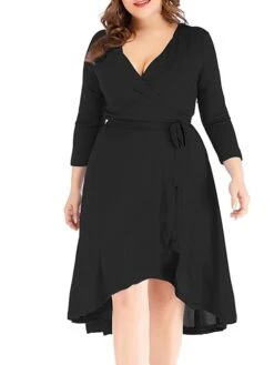 Women‘s Plus Size Curve Work Dress Semi Formal Dress Wrap Dress Fashion Midi Dress Lace Up V Neck Long Sleeve Plain Regular Fit Black Blue Spring Fall XL XXL 3XL 4XL 5XL -Casual Print Dress Sales aocxyd1691402322842