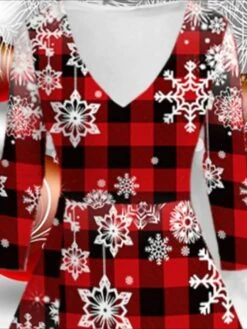 Women‘s Christmas Green Red Long Sleeve Elk Print Winter Autumn V Neck Fashion Daily Weekend Loose Fit 2022 S M L XL 2XL 3XL 4XL 5XL 6XL -Casual Print Dress Sales aridki1667638842907