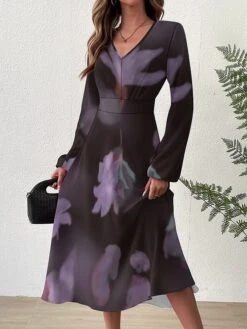 Women's Casual Dress Print Dress Graphic Print V Neck Long Dress Maxi Dress Classic Daily Long Sleeve Regular Fit Black Red Lilac Fall S M L XL XXL -Casual Print Dress Sales arjkig1697195302773