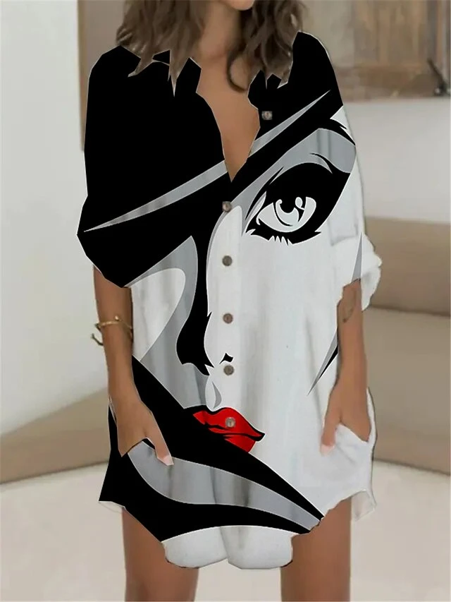 Women's T Shirt Dress Casual Dress Shift Dress Mini Dress Outdoor Daily Vacation Polyester Fashion Casual Stand Collar Button Pocket Long Sleeve Summer Spring Fall 2023 Regular Fit Black White Red 4 Women's T Shirt Dress Casual Dress Shift Dress Mini Dress Outdoor Daily Vacation Polyester Fashion Casual Stand Collar Button Pocket Long Sleeve Summer Spring Fall 2023 Regular Fit Black White Red - Image 4