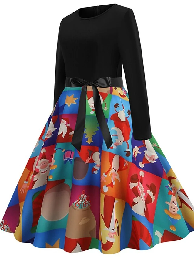 Women's Christmas Swing Dress Vintage Dress Midi Dress Green Blue Light Green Long Sleeve Santa Claus Bow Winter Fall Autumn Crew Neck Fashion Daily Date 2022 S M L XL XXL 3XL 5 Women's Christmas Swing Dress Vintage Dress Midi Dress Green Blue Light Green Long Sleeve Santa Claus Bow Winter Fall Autumn Crew Neck Fashion Daily Date 2022 S M L XL XXL 3XL - Image 5