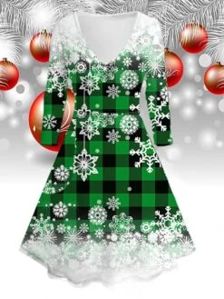 Women‘s Christmas Green Red Long Sleeve Elk Print Winter Autumn V Neck Fashion Daily Weekend Loose Fit 2022 S M L XL 2XL 3XL 4XL 5XL 6XL