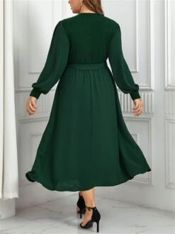 Women's Plus Size Curve Casual Dress Sheath Dress Plain Midi Dress Long Sleeve Lace Up Split V Neck Fashion Outdoor Green Fall Winter XL XXL 3XL 4XL 9 Women's Plus Size Curve Casual Dress Sheath Dress Plain Midi Dress Long Sleeve Lace Up Split V Neck Fashion Outdoor Green Fall Winter XL XXL 3XL 4XL -Casual Print Dress Sales augmzu1695031565356