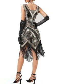 Women's Retro 1920s Fringe Dress Midi Dress Party Halloween Sequins Tassel Fringe Geometric V Neck Sleeveless Regular Fit Spring Fall 2023 Black Red XS S M L -Casual Print Dress Sales auvhkl1692947259037