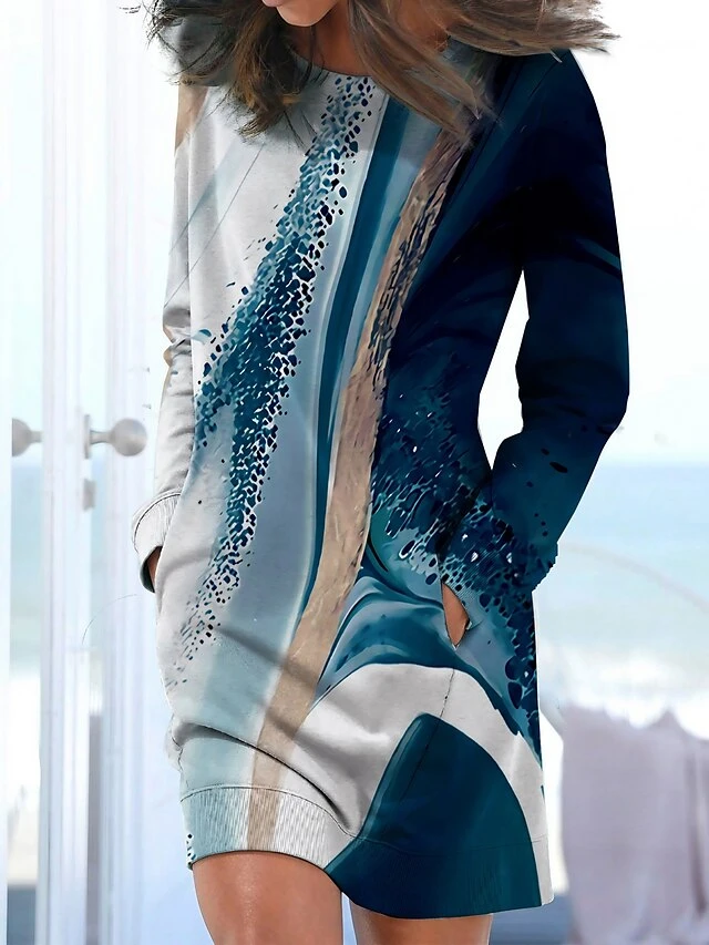 Women's Casual Dress Sweatshirt Dress Print Dress Marble Print Pocket Print Crew Neck Mini Dress Fashion Classic Daily Vacation Long Sleeve Loose Fit Blue Fall Winter S M L XL XXL 1 Women's Casual Dress Sweatshirt Dress Print Dress Marble Print Pocket Print Crew Neck Mini Dress Fashion Classic Daily Vacation Long Sleeve Loose Fit Blue Fall Winter S M L XL XXL