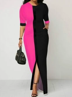 Women‘s Plus Size Curve Work Dress Print Crew Neck Split Half Sleeve Spring Fall Stylish Elegant Maxi Long Dress Formal Work Dress -Casual Print Dress Sales avfxxr1628856861744