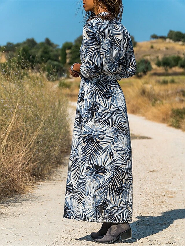 Women's Shirt Dress Casual Dress Swing Dress Maxi Long Dress Outdoor Daily Date Polyester Fashion Casual Shirt Collar Lace Up Button Long Sleeve Fall Winter 2023 Loose Fit Blue Orange Leaf S M L XL 3 Women's Shirt Dress Casual Dress Swing Dress Maxi Long Dress Outdoor Daily Date Polyester Fashion Casual Shirt Collar Lace Up Button Long Sleeve Fall Winter 2023 Loose Fit Blue Orange Leaf S M L XL - Image 3