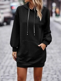 Women's Casual Dress Hoodie Dress Winter Dress Mini Dress Pocket Daily Date Going Out Active Fashion Hooded Long Sleeve 2023 Loose Fit Black Wine Navy Blue Color S M L XL XXL Size -Casual Print Dress Sales avtfzu1694601033033