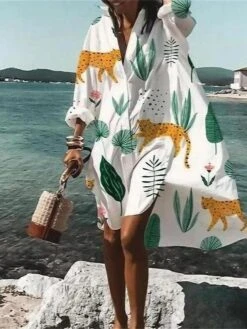 Casual Print Dress Sales 31 Women's Casual Dress Print Dress Loose Dress Floral Button Print Shirt Collar Midi Dress Active Fashion Outdoor Home Long Sleeve Loose Fit Light Green Purple Orange Summer Spring S M L XL XXL