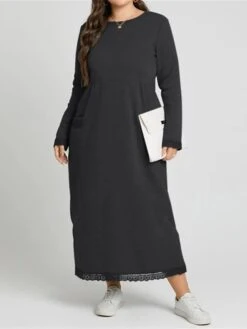 Women's Casual Dress Sweatshirt Dress Winter Dress Long Dress Maxi Dress Ruched Pocket Outdoor Daily Going Out Fashion Streetwear Crew Neck Long Sleeve 2023 Loose Fit Black Wine Purple Color S M L XL -Casual Print Dress Sales awclvv1693813473330